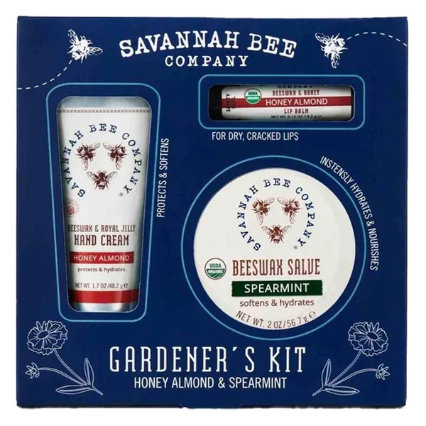 Savannah Bee Gardener's Kit - Hand Cream, Lip Balm and Beeswax Salve Kit - Honey Almond & Spearmint