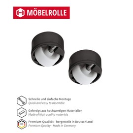 Gedotec Furniture Castor for Drilling in Transport Castors without Brake, Total Diameter 36 mm, Plastic Transport Castor, Stud Roller with 50 kg Load Capacity, Hard Tread, Pack of 4, Furniture Glider