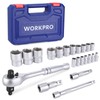 WORKPRO 22-Piece Socket Set with 3-in-1 Ratchet Handle, 1/4, 3/8,