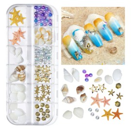 BBATT-HAPPY Summer Beach Nail Charms, Starfish Seashells Stones Rhinestones Pearls Ocean Decoration for Acrylic Nails