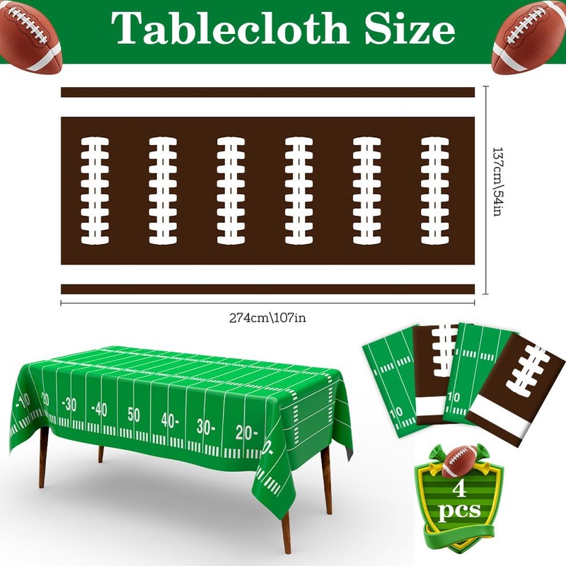 Football Tablecloth, Football Party Decorations 4 PCS Disposable Football Table