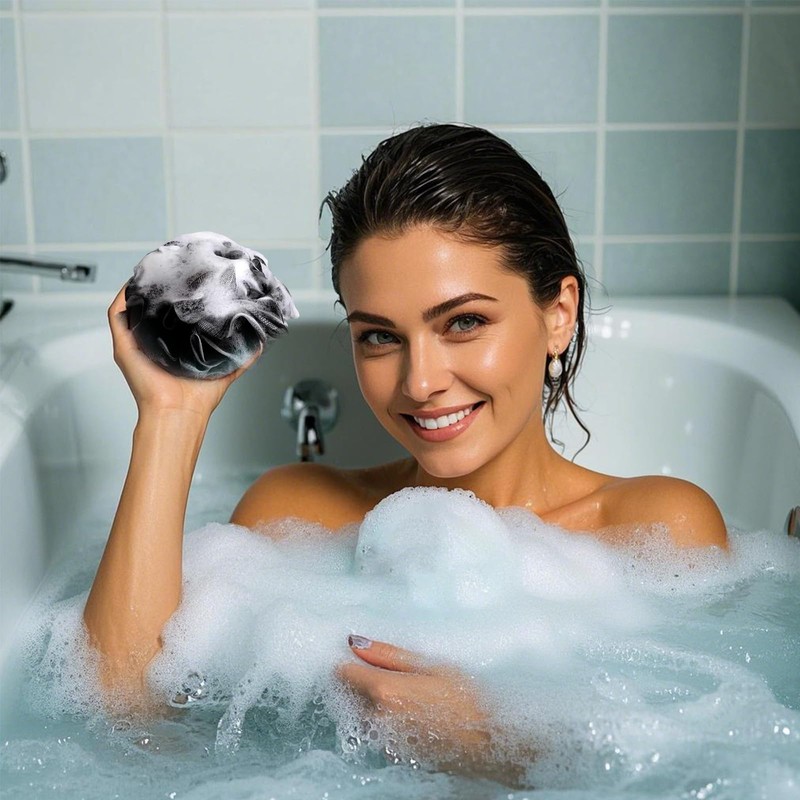 4 Stück schwarzer Badeschwamm, Peeling-Luffa-Schwämme für Männer und Frauen, Leicht