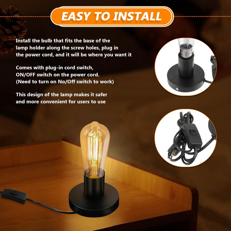 HUAREW Polished Metal Desktop Lamp Base, E26 E27 Screw Light