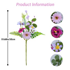 MHMJON 6 Pcs Artificial Spring Flowers Fake Wildflowers Pansy Flowers with Daisies Silk Flowers with Stems Faux Colorful Flowers Arrangements for Home Kitchen Table Vase Spring Wedding Decor (19.68in)