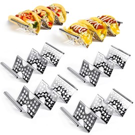 Juego de 6 soportes para tacos, soporte de taco de acero inoxidable, elegantes soportes para conchas de taco, cada soporte de metal para 3 tacos, bandeja de servicio para tacos apta para horno