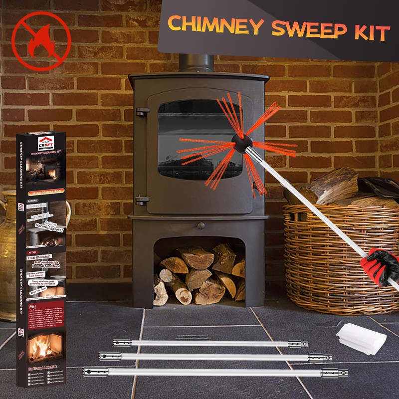Cleancraft 26 Feet Chimney Sweep Kit, Chimney Cleaning Kit with