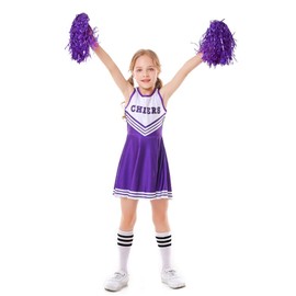 Girls Cheerleader Costumes Dresses Cheerleading Outfit Cheer Uniform with Pom Poms(14-16, Purple)