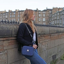BRAW CLANS TARTANS Harris Tweed Mini Bag (LB1210) in Blue Basket Weave Tartan - Ladies Scottish Heritage Cross-Body, 100% Wool, Adjustable Strap. Plaid Design.