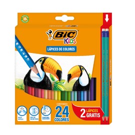 BIC, Lápices de Colores, Punta Resistente, Evolution, Surtido de Colores, 24 piezas + 2 Lápices Gratis