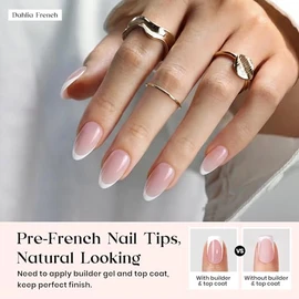 beetles Gel Polish Uñas Postizas Beetles con Punta Francesa: 224 Unidades, Color Rosa, Cortas, Almendradas, de Gel Suave. No Requieren Limado. Diseños