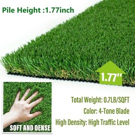 ALTRUISTIC Ultrathick Heavy Duty Artificial Grass Turf 1FTX20FT,1.77 Inch Luxurious PU Backing Indoor/Outdoor Dog Synthetic Grass,Garden Landscape Patio Fake Faux Grass Rug Mat,Sent by ROLLED