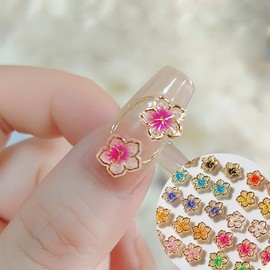 50 Pcs Flower Nail Charms Flowers Nail Rhinestones Resin Flowers Nail Art Design Spring Summer Nail Supplies Accessories Flower Nail Decals for Women and Girls DIY Acrylic Nail Decoration Kit