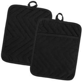 Oruola 2 Pack Pot Holders with Pocket,Cotton Oven Gloves Heat Resistant Potholders,Baking Square Oven Mitts for Kitchen and Baking,7 x 9 Inch Large Pot Holder Heat Resistant(Black)