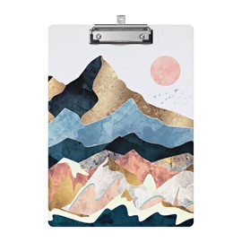 Cute Clipboard Wood Design Decorative A4 Letter Size Clip Boards for Classroom Office, Standard Size 9" x 12.5" with Low Profile Metal Clip - Abstract Scenery