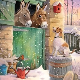 GBCC Charity Christmas Cards Pack of 6 - Charity Christmas Cards 2024 with Donkeys and a Dog at The Stable Design - Eco-Friendly Xmas Cards Multipack with Envelopes