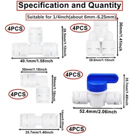 HUAZIZ Refrigerator Hose, Water Inlet Pipe Connection Set, RO Water Filter Fitting, for 1/4 Inch Hose, Fridge Hose, Water Hose (Y + T + I + L Type + Shut-off Valve) Pack of 28