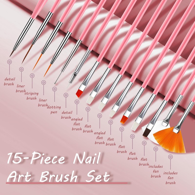 15 Pcs Nail Art Acrylic Brush Set Painting Pen Art
