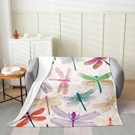 Feelyou Throw 50"x60" Dragonfly All Season Bed Blanket Gifts for Sofa Couch Women Animal Plush Throw Blanket for Sofa Couch Women Men Animal Flannel Fleece Blanket White and Orange Room Decor Fashion