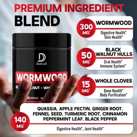 Wormwood Capsules - 12 Herbs Blended Black Walnut, Cloves, Ginger, Turmeric, Cinnamon, Apple, Quassia - 2 Packs 50 Capsules - Support Digestive, Immune System & Joint Health