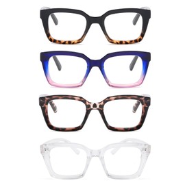 MMOWW Reading Glasses Women Oversized Reading Glasses Retro Oprah Style Blue Light Blocking Square Reader 4 Pack +1.5