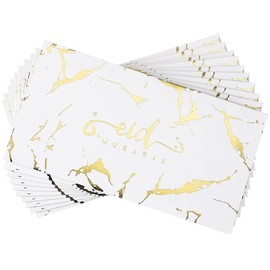 Eid Mubarak Money Wallets Envelopes - Eidi Gift Gold Foiled - Pack of 10 (White & Gold Marble with Foil)