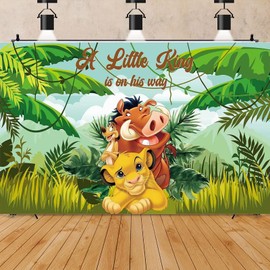 5 x 3ft A Little King is On The Way Backdrop for Baby Shower Party Supplies Jungle Safari Baby Shower Backdrop Lion Banner for Party Decorations (Green)