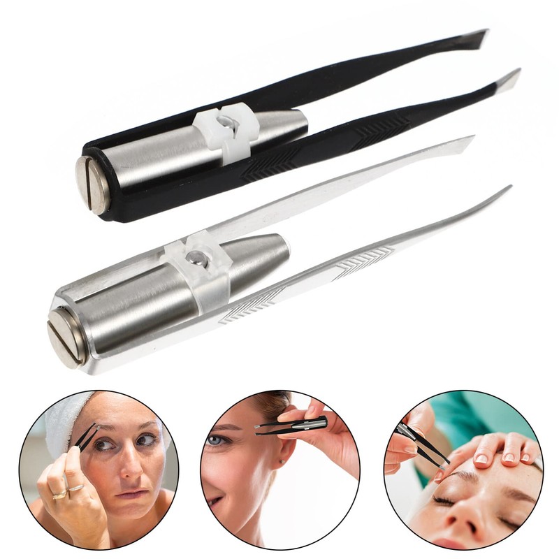 Light 2pcs Stainless Steel with LED Light, Makeup Eyelash Eyebrow