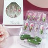 24Pcs Summer Flower Press on Nails Leaves Acrylic Long Coffin