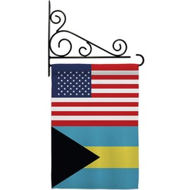 Bahamas US Friendship Garden Flag Set Wall Holder Regional USA American Alliance World Country Particular Area Small Decorative Gift Yard House Banner Double-Sided Made In 13 X 18.5
