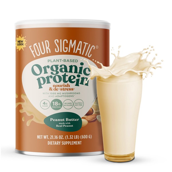 Four Sigmatic Organic Plant-Based Protein Powder Peanut Butter Protein with Lion’s Mane, Chaga, Cordyceps and More | Clean Vegan Protein Elevated for Brain Function and Immune Support | 21.16 oz