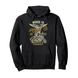 Merced California Retro Distressed Motorcycle Design Pullover Hoodie