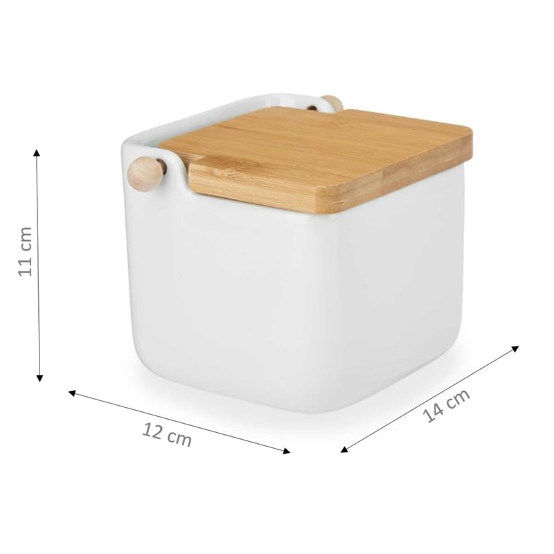 Vessia - Ceramic Salt Pot, Hinged Lid Made of Bamboo,