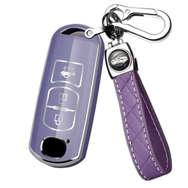 ontto TPU Car Key fob Cover Fit for Mazda 2 3 5 6 CX-5 CX-7 CX-9 CX-3 CX-4 CX-4 MX5 2015-2017 Remote Key case Shell Key Holder Bag Keychain Keyring Protector 3 Buttons Accessories Light-Purple B