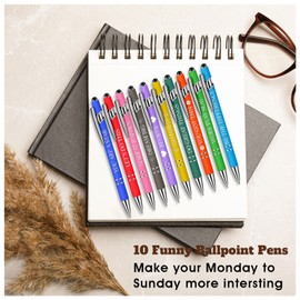 10PCS Funny Inspirational Pens, Motivational Quotes Ballpoint Pens Screen Touch Stylus Pen for Writing Metal Daily Gel Pen Set for Office Colleague Coworker Gift (Inspirational Pens)