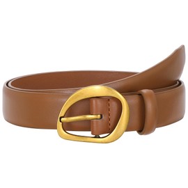 SUOSDEY Women Leather Belt for Jeans Pants, Fashion Dress Waist Belt with Gold Buckle, Vintage Gold Brown, Fit Waist Size 26"-31"