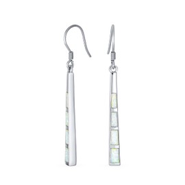 Boho Long Linear Iridescent Rainbow White Created Opal Teardrop Bar Shaped Dangle Earrings For Women Teen .925 Sterling Silver Fish Hook Wire Threader
