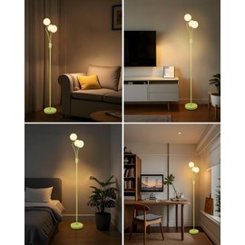 Lightdot Globe Standing Lamps with 3Pcs 3000K G9 Bulbs Stepless Green Dimmable Floor Lamp with Stable Base 3-Lights Modern Design Mid Century Floor Lamp for Living Room/Bedroon/Office
