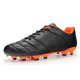 Hawkwell Men's Big Kids Youth Athletic Outdoor Professional Firm Ground Soccer Cleats, Black Orange, 10 M US