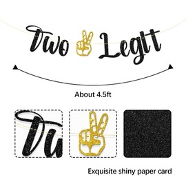 MonMon & Craft Two Legit Birthday Banner / Children Boys Girls Happy 2nd Birthday Party Decor / Two Years Old Birthday Party Decorations Black Glitter