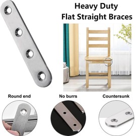 Leliafleury 2Pcs Straight Brackets Stainless Steel Flat Joining Plates Mending Plates Connecting Plates Flat Metal Brackets for Repair Fixing Wood Furniture, 127 x 20mm