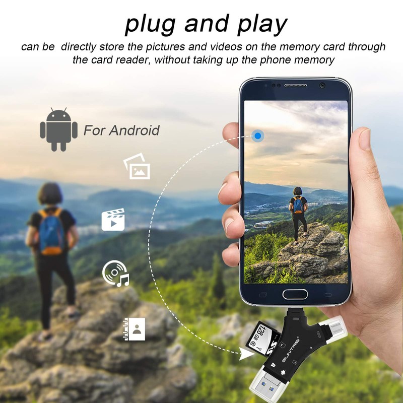 SD Card Reader for iPhone/ipad/Android/Mac/Computer/Camera,4 in1 Micro SD Card Reader