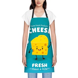 Smooffly Vintage Cheese Poster Design with Cheese Character Apron Unisex Adjustable Bib Apron Cooking Kitchen Chef Women Men Aprons for Home Kitchen, Restaurant,Coffee House,Shop,Garden