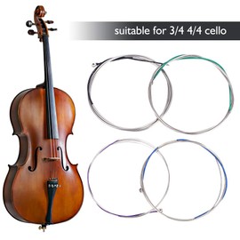 Cello Strings A-D-G-C Cello Steel Wire String Cello Accessories Violin Strings for Full Size 4/4-3/4 Cello Replacement with Colorful Coatings