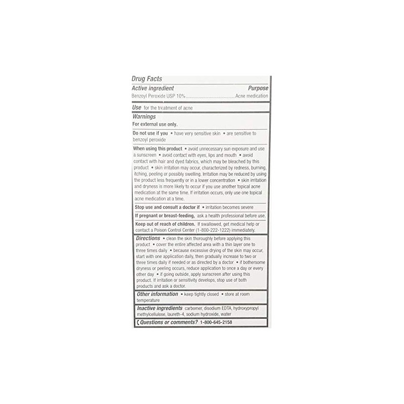 Rugby Acne Medication, Benzoyl Peroxide 10% Gel, 2.1oz
