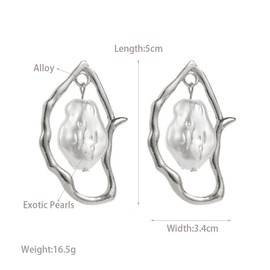 Baroque Pearl Dangle Earrings for Women,Trendy Gold Irregular Drop Stud Earrings,Retro Exaggerated Silver Hypoallergenic Earring (Silver)