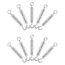 QWORK® Pack of 10 M5 Turnbuckles 304 Stainless Steel, Adjustable Hook and Eye Wire Tensioner, Tension Hook