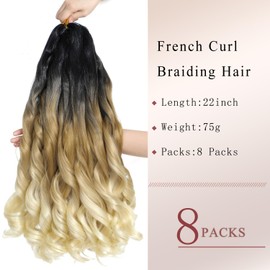 French Curl Braiding Hair 22 Inch 8 Packs Curly Braiding Hair Pre Stretched French Braiding Hair French Curl Crochet Braids Curl Braiding hair extensions for braiding (1B/27/613, 22 Inch (Pack of 8))