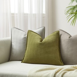 JUSPURBET Olive Herringbone Textured Throw Pillow Covers 24x24 inch Set of 2 for Home Decor Living Room Couch Bed Decorative Soft Luxury Chenille Cushion Case with Invisible Zipper