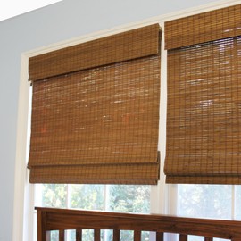 Radiance Custom Cut-to-Width Cordless Maple Cape Cod Flatweave Bamboo Roman Shade with Valance, 30.5 inches Wide x 64 inches Long