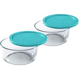 Pyrex 7203 7-Cup Glass Bowl and 7402-PC 6/7-Cup Turquoise Lid (2-Pack) - Made in USA